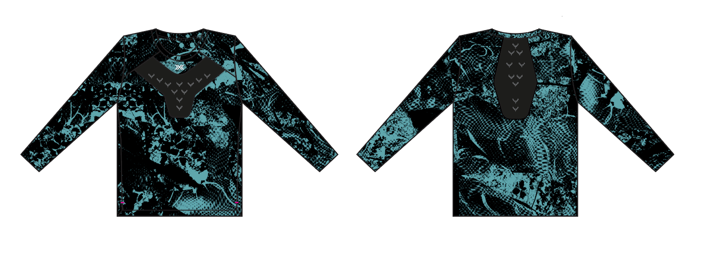 Second Skin Special Edition longsleeve, teal on black, front and back